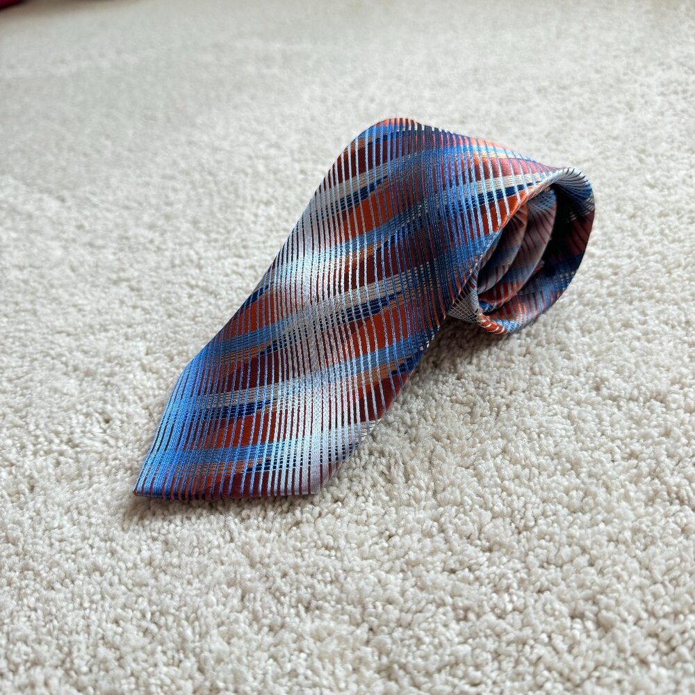 Stacy Adams Strip tie 3.5 x 58 Microfiber‎ hand made Blue Red Silver